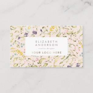 Modern Pampas Spring Wildflowers Logo Cream Business Card