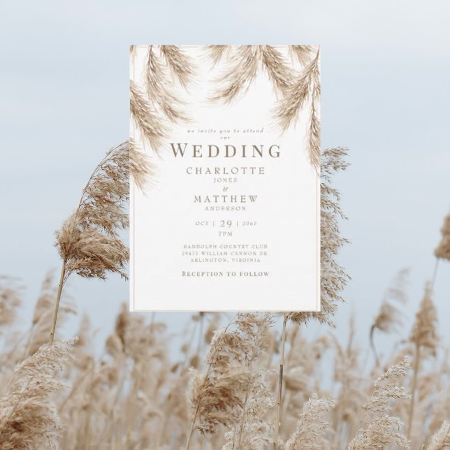 Modern Pampas White Wedding  Invitation (Creator Uploaded)
