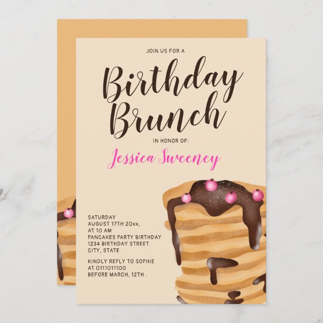 Modern pancake birthday brunch illustration invitation (Front/Back)