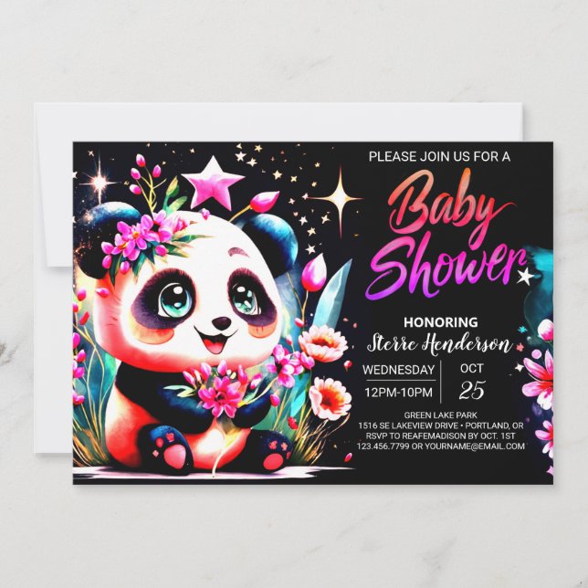 Modern Panda Bamboo Bliss Girl Baby Shower Invitation (Front)