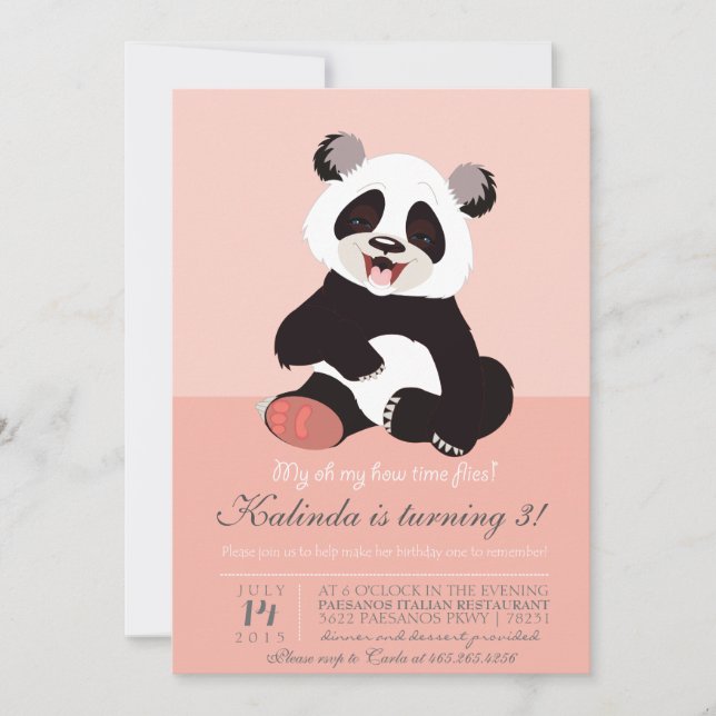 Modern Panda Bear Pink Invitation (Front)