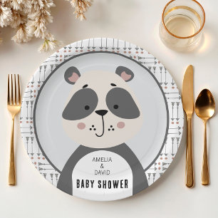 Modern Panda Neutral Baby Shower Table Paper Plate