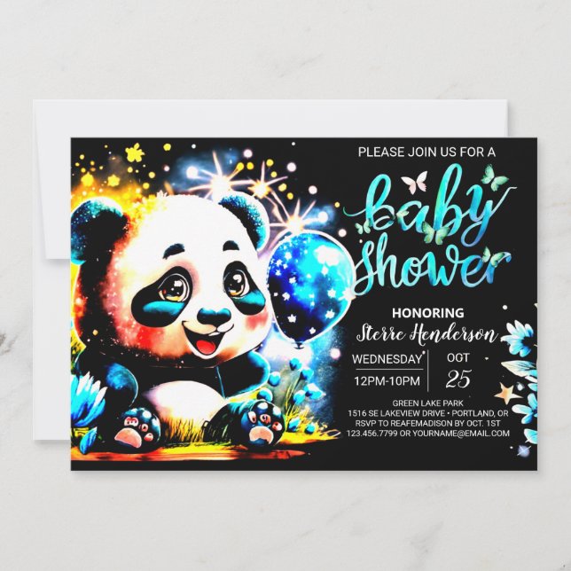 Modern Panda Wonderland Journey Boy Baby Shower Invitation (Front)