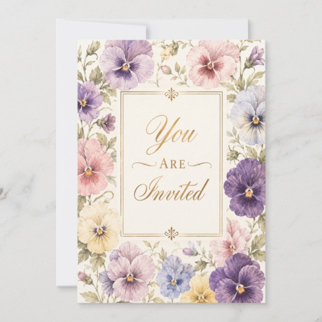 Modern Pansy Florals Birthday Invitation  (Front)