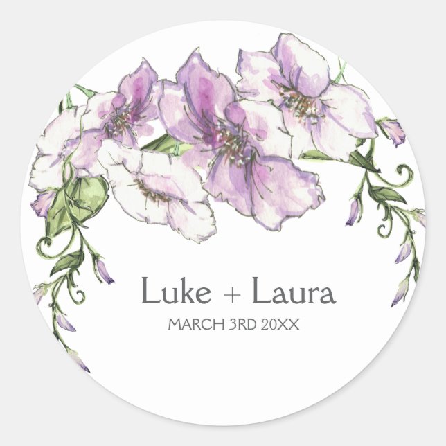 Modern Pansy Wedding  Classic Round Sticker (Front)