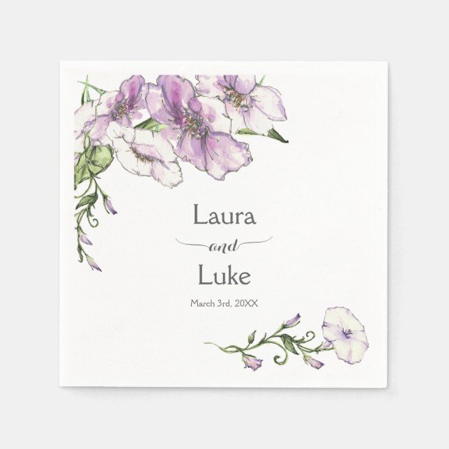 Modern Pansy Wedding Napkin (Front)