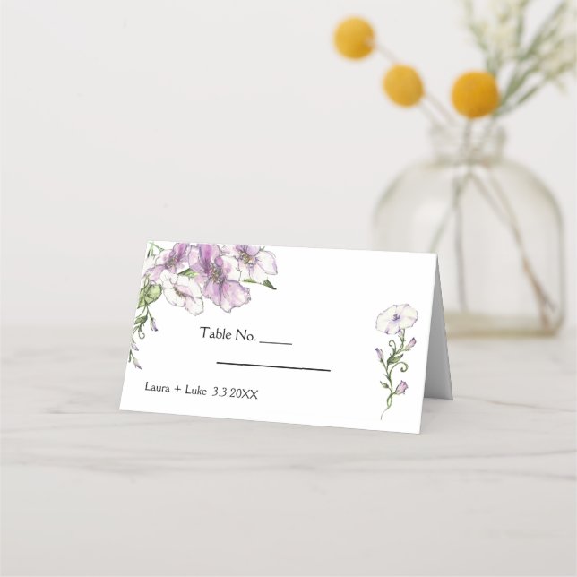Modern Pansy Wedding Place Card (Front)