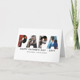 Modern PAPA 4 Photo Collage Happy Father's Day Card