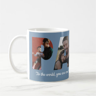 Modern PAPA 4 Photo Happy Father's Day Blue Coffee Mug