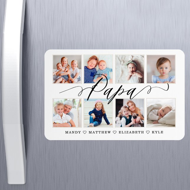 Modern Papa Script | Grandchildren Photo Collage Magnet (Modern Papa Script | Grandchildren Photo Collage Magnet)