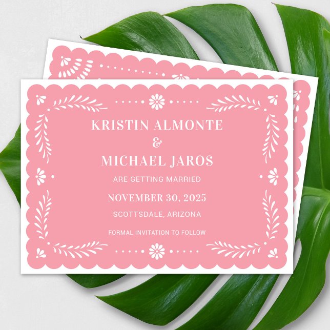 Modern Papel Picado Save The Date Invitation (Modern Papel Picado Save The Date in Pink)