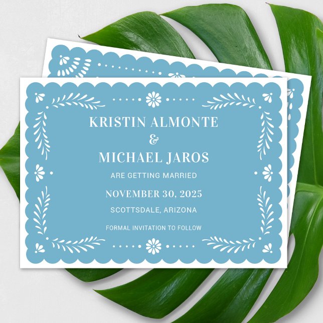 Modern Papel Picado Save The Date Invitation (Modern Papel Picado Save The Date in Sky Blue)