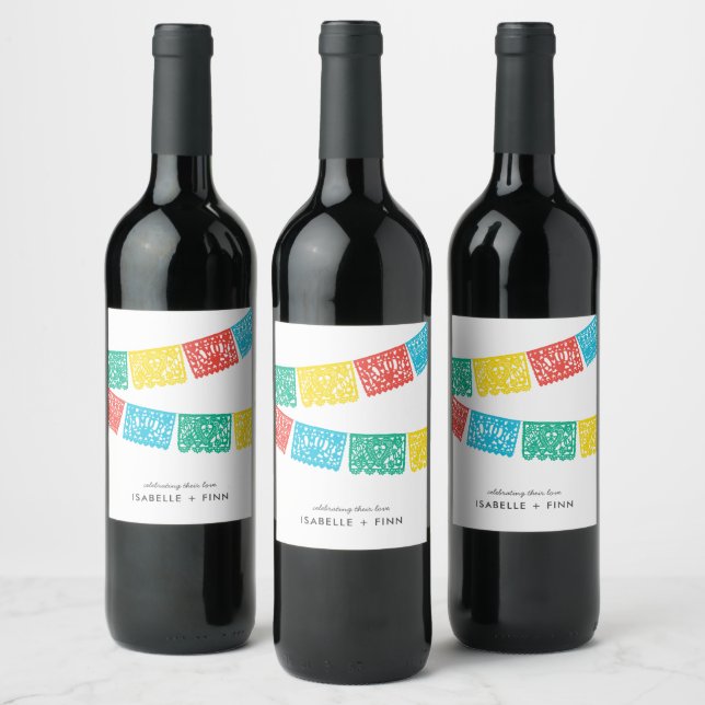 Modern Papel Picado | Wedding Bridal Shower Wine Label (Bottles)