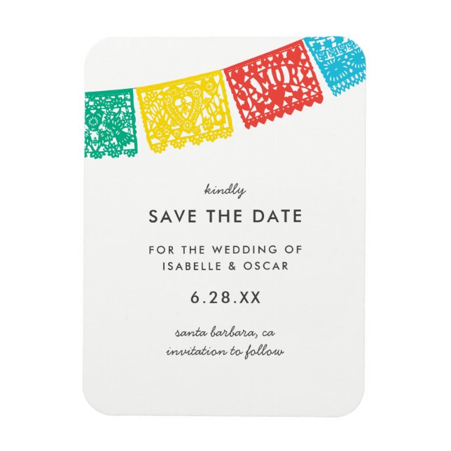 Modern Papel Picado Wedding Save The Date Magnet (Vertical)