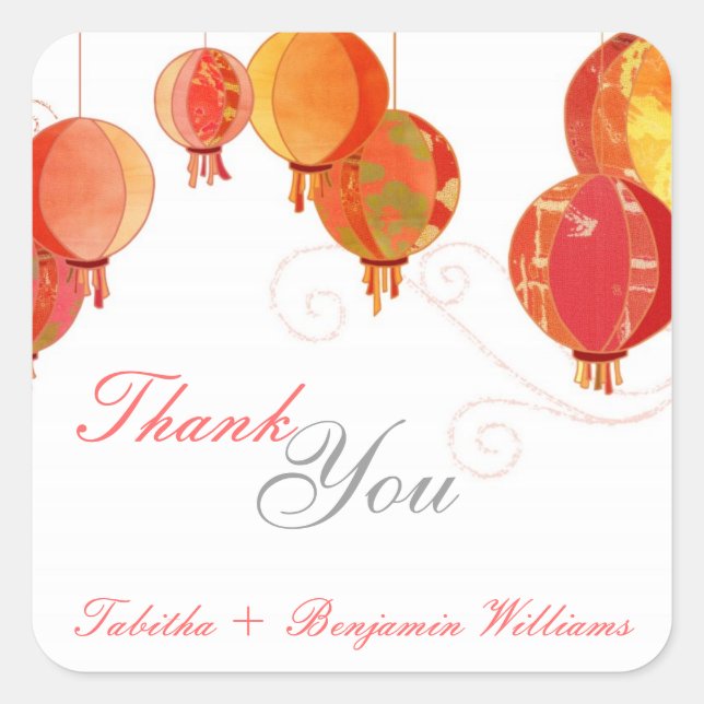 Modern Paper Lanterns Wedding Thank You Square Sticker (Front)
