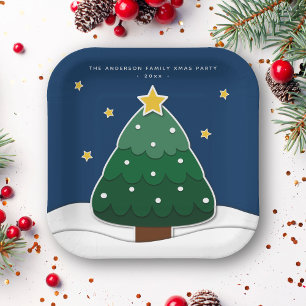 Modern Papercut Style Christmas Tree Xmas Party Paper Plate