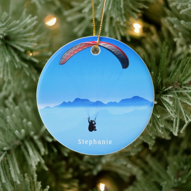 Modern Paragliding Photo with Name Ceramic Ornament (Tree)