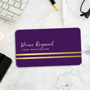 Modern Parallel Gold Stripes Dark Purple Business Card