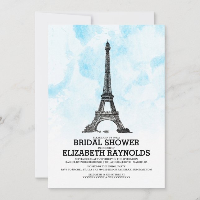 Modern Paris Bridal Shower Invitations (Front)