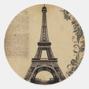 Modern Paris Eiffel Tower France Vintage Classic Round Sticker