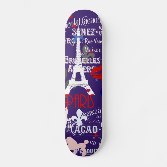 Modern Paris French black collage Skateboard (Front)
