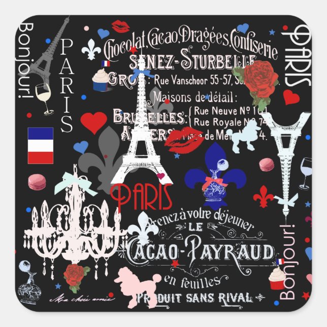 Modern Paris French black collage Square Sticker (Front)