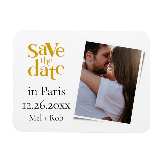 Modern Paris Gold Unique Photo Save The Date  Magnet (Horizontal)