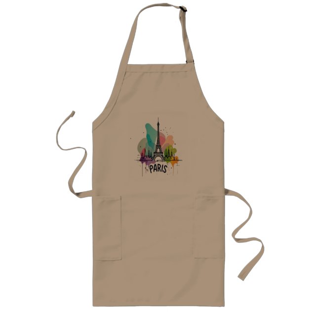 Modern Paris Travel Graphic Design Long Apron (Front)
