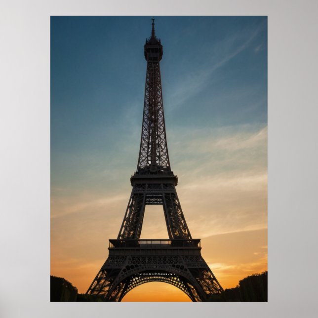 Modern Parisian Sunset Eiffel Tower Paris French   Poster (Front)