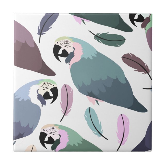 Modern Parrots Tropical Pattern  Ceramic Tile (Front)