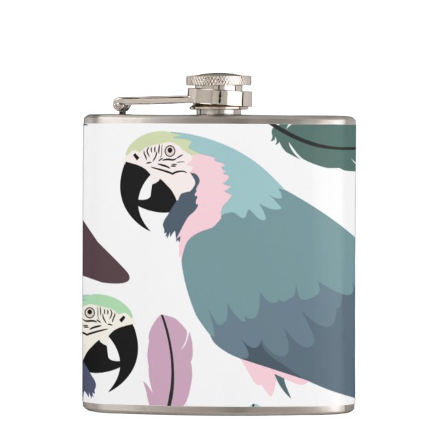 Modern Parrots Tropical Pattern  Hip Flask (Front)