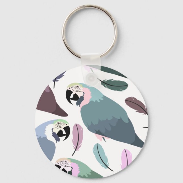 Modern Parrots Tropical Pattern  Key Ring (Front)