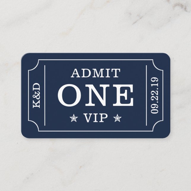 Modern Party Admission Ticket - Navy & White Enclosure Card (Front)