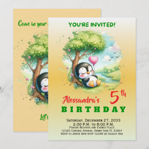 Modern Party Animals Penguin Watercolor Invitation