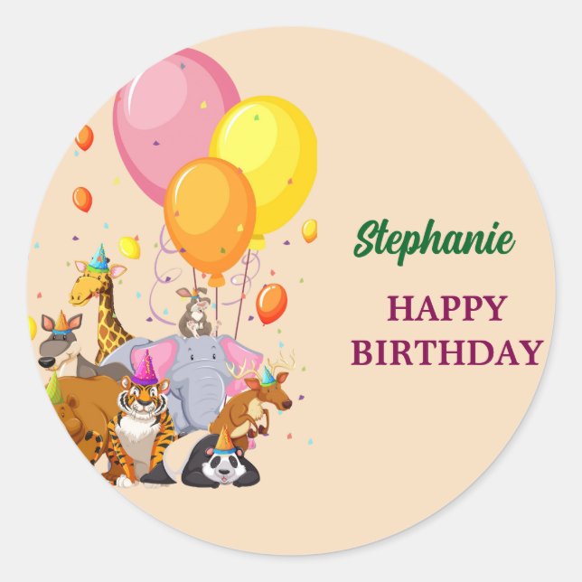 Modern Party Animals Rainbow Colour Birthday  Classic Round Sticker (Front)