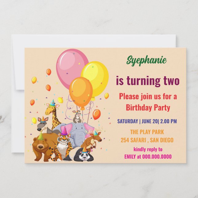 Modern Party Animals Rainbow Colour Birthday  Invitation (Front)
