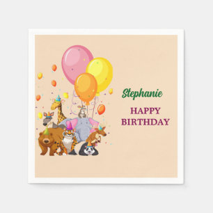 Modern Party Animals Rainbow Colour Birthday  Napkin