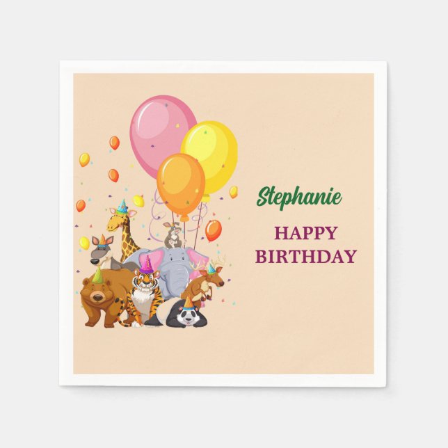 Modern Party Animals Rainbow Colour Birthday  Napkin (Front)