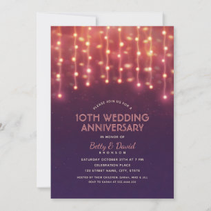 Modern Party Lights 10th Wedding Anniversary Invitation