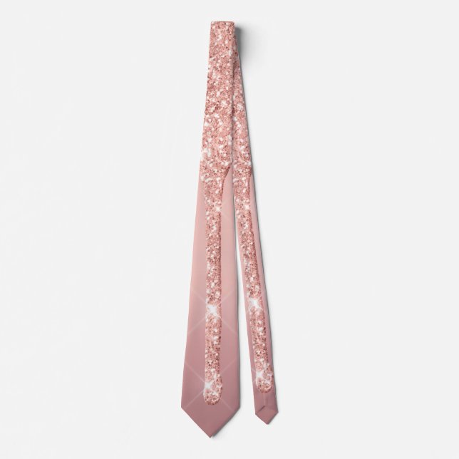Modern Party Neck Tie Rose Blush Glitter Drips (Front)