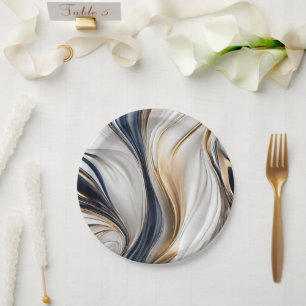Modern Party Supplies-Blue White and Gold- Paper Plate