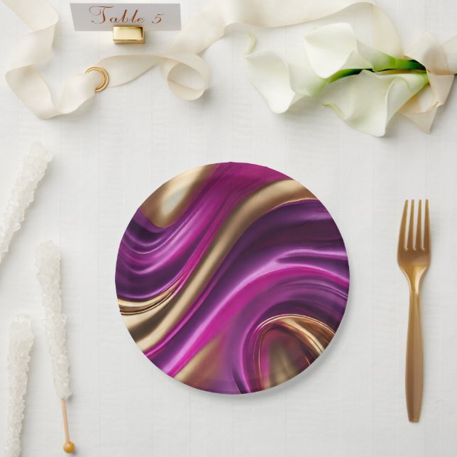 Modern Party Supplies-Purple Pink and Gold- Paper Plate (Wedding)