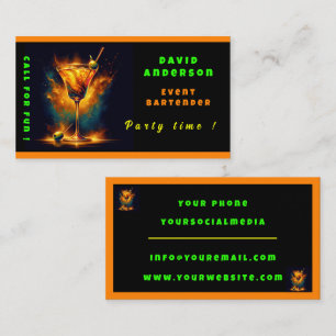 Modern Party Time Neon Personalised Professional Business Card
