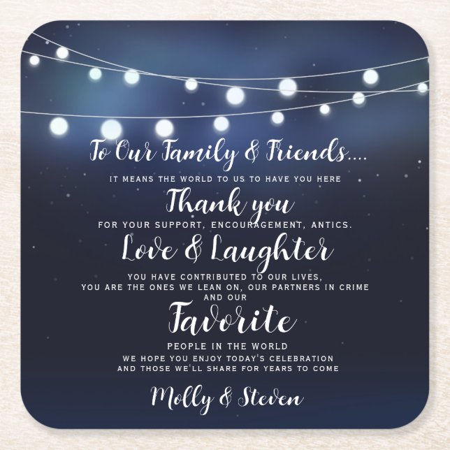 Modern party/wedding Thank you Square Paper Coaster (Front)