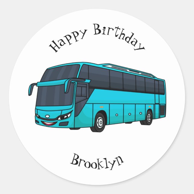 Modern passenger bus cartoon illustration classic round sticker (Front)