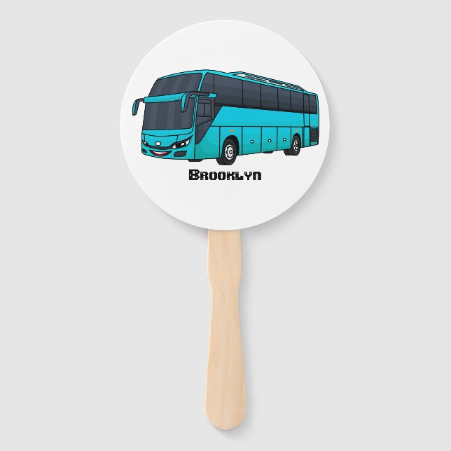 Modern passenger bus cartoon illustration hand fan (Front)