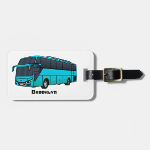 Modern passenger bus cartoon illustration luggage tag
