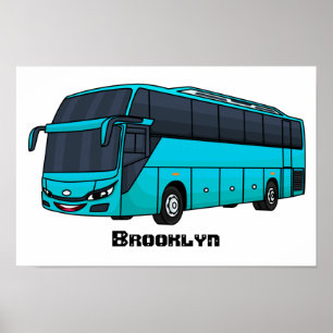 Modern passenger bus cartoon illustration poster