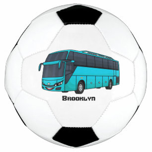 Modern passenger bus cartoon illustration soccer ball