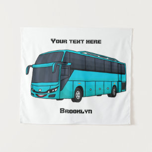Modern passenger bus cartoon illustration tapestry